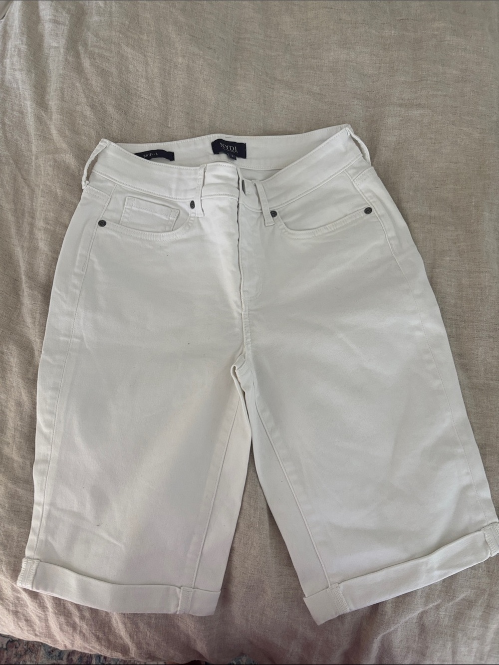 NYDJ White Cuffed Denim Bermuda Shorts